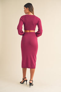MABLE Front Twisted Knit Top and Midi Skirt Set - Brittney MADE