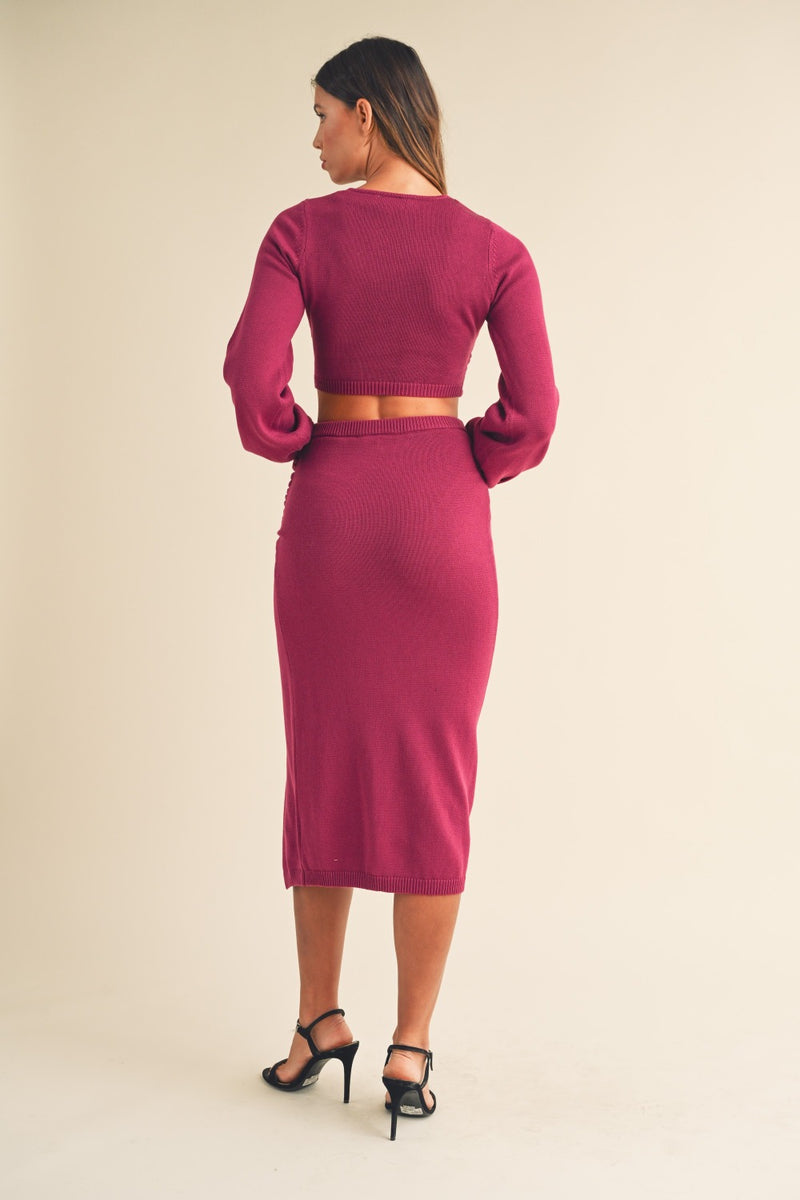 MABLE Front Twisted Knit Top and Midi Skirt Set - Brittney MADE