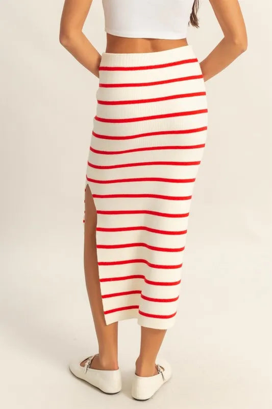 HYFVE Side Slit Striped Bodycon Sweater Skirt - Brittney MADE