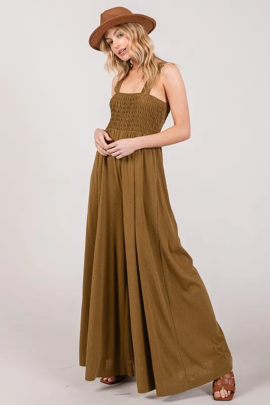 SAGE+FIG Smocked Flowy Wide Leg Jumpsuit - Brittney MADE