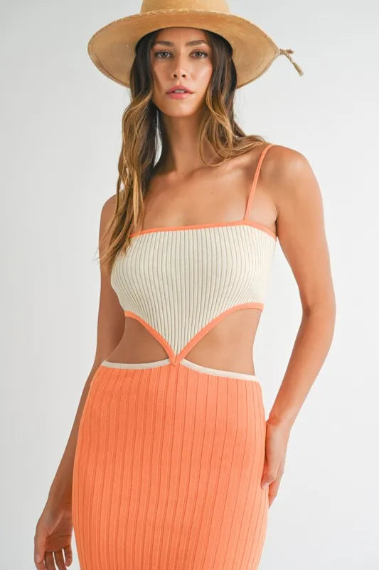 MABLE Ribbed Knit Color Block Cutout Midi Dress - Brittney MADE