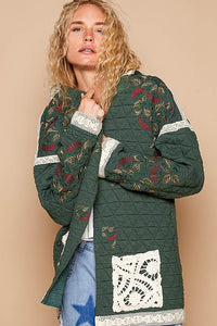 POL Embroidered Open Front Quilted Jacket with Crochet Pockets - Brittney MADE