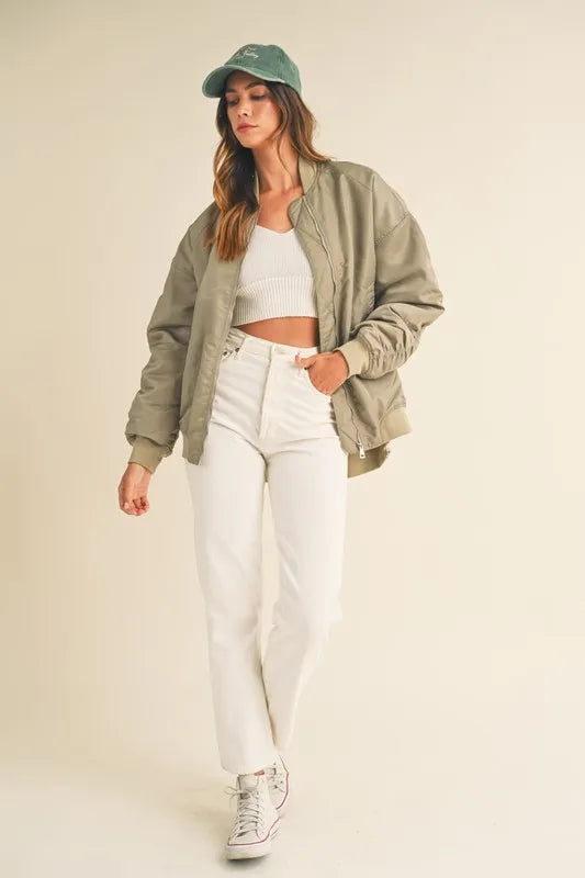 MABLE Back Ruched Utiltiy Bomber Jacket - Brittney MADE