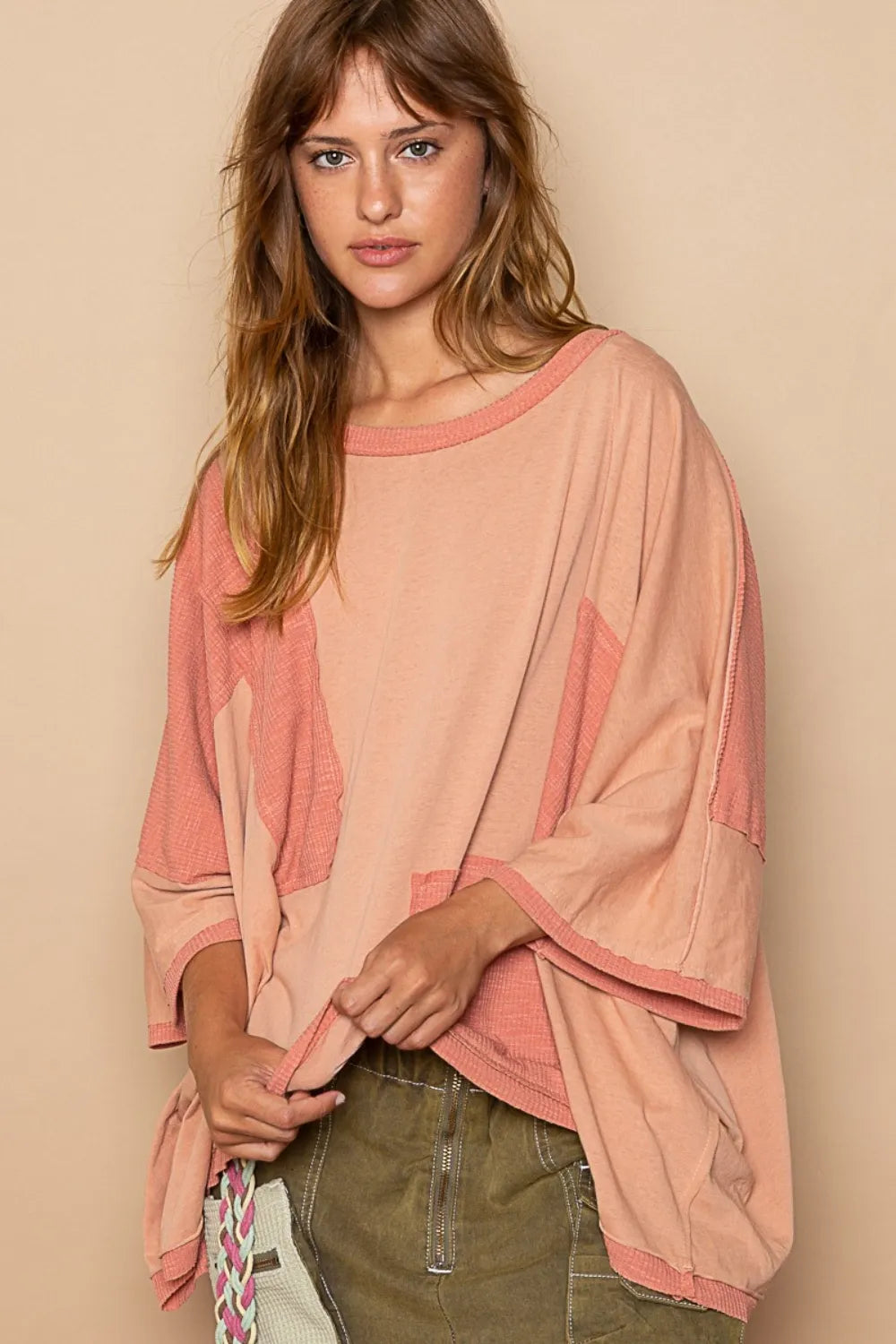 POL Frayed Edge Patchwork Oversized T-Shirt - Brittney MADE