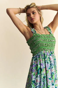 Davi & Dani Multi Smocked Bodice Geo Ruffle Strappy Midi Dress - Brittney MADE