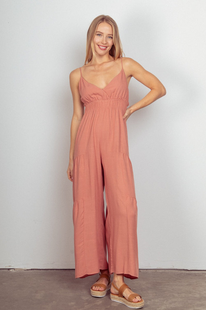 VERY J Sleeveless Ruched Wide Leg Jumpsuit - Brittney MADE
