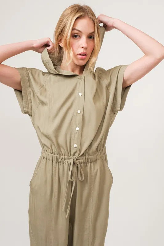 And The Why Washed Short Sleeve Hooded Jumpsuit - Brittney MADE