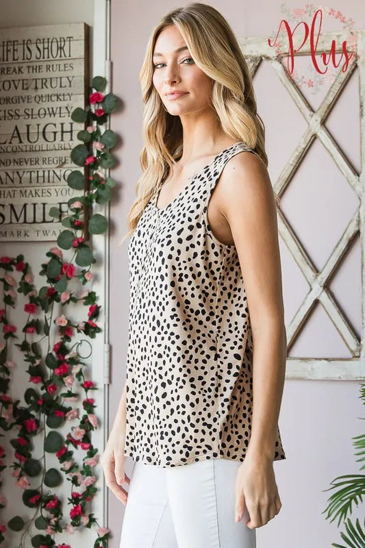 Heimish Full Size Front Button Animal Print Sleeveless Top Plus Size - Brittney MADE