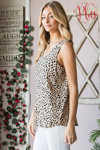 Heimish Full Size Front Button Animal Print Sleeveless Top Plus Size - Brittney MADE