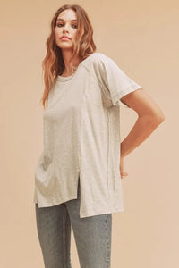 Aemi + Co Asymmetrical Front Slit Round Neck Raglan Sleeve T-Shirt - Brittney MADE