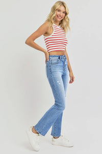 RISEN Full Size Distressed High-Rise Ankle Straight Jeans - Brittney MADE