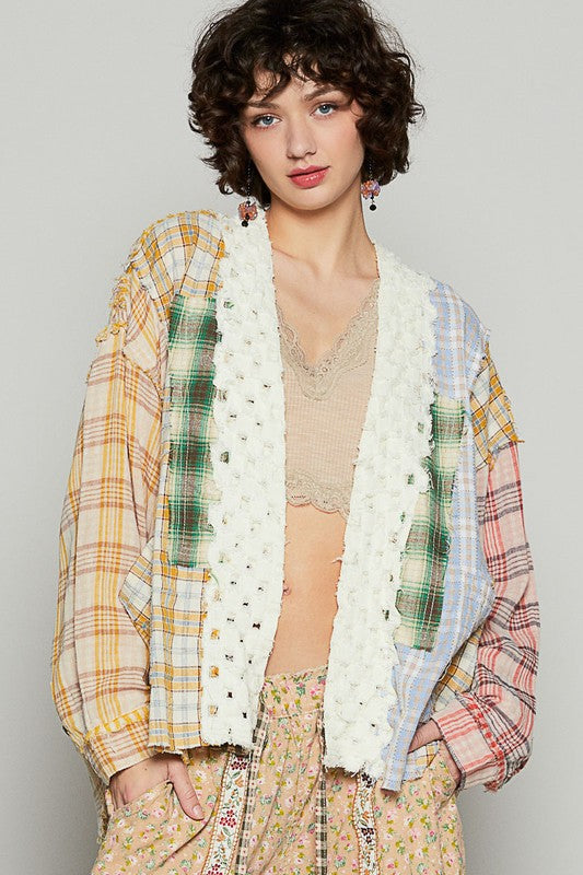 POL Raw Edge Plaid Open Front Cardigan - Brittney MADE