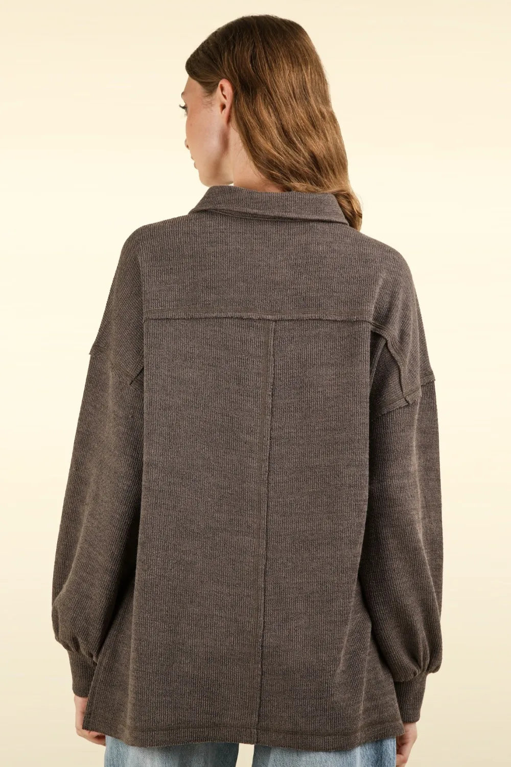 VERY J Collared Half Button Knit Top with Pockets - Brittney MADE