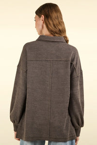 VERY J Collared Half Button Knit Top with Pockets - Brittney MADE