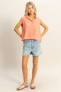 HYFVE Buttoned Front Sleeveless Collar Shirt - Brittney MADE