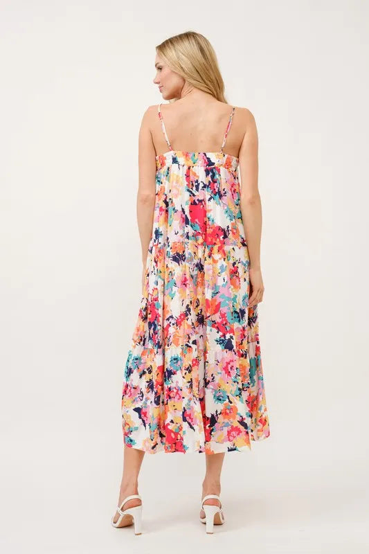 And The Why Tiered Floral Midi Cami Dress with Pockets - Brittney MADE