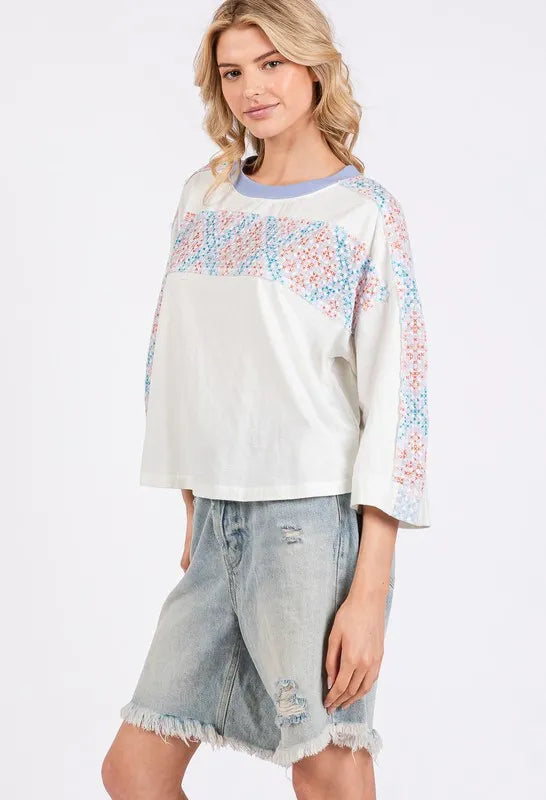 SAGE+FIG Patchwork Breeze Contrast Oversized T-Shirt - Brittney MADE