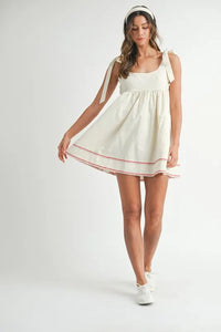 MABLE Zig Zag Embroidered Shoulder Tie Mini Dress - Brittney MADE
