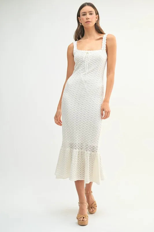 MABLE Ruffled Hem Sleeveless Crochet Knit Midi Dress - Brittney MADE
