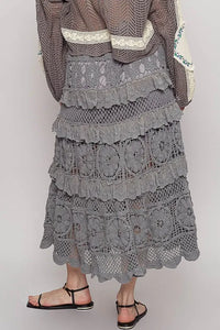 POL Crochet Lace Ruffled Midi Skirt - Brittney MADE