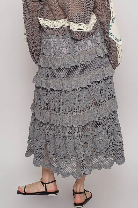 POL Crochet Lace Ruffled Midi Skirt - Brittney MADE
