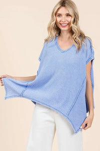 Mittoshop Mineral Wash Waffle Knit Pointed Hem Oversized Top - Brittney MADE