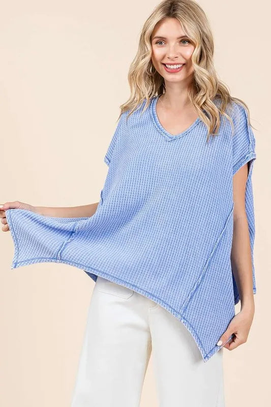 Mittoshop Mineral Wash Waffle Knit Pointed Hem Oversized Top - Brittney MADE