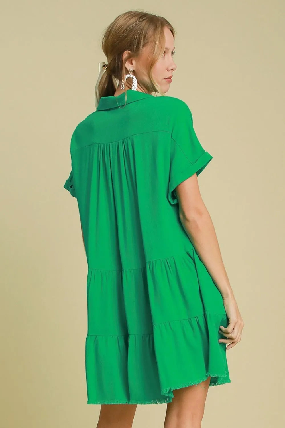 Umgee Full Size Raw Hem Folded Sleeve Tiered Dress Plus Size - Brittney MADE