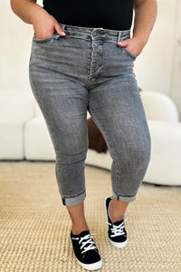 Judy Blue Full Size Button Fly High Waist Cuffed Capris - Brittney MADE