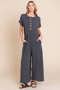 BOMBOM Rib Knit Jumpsuit with Button Detail - Brittney MADE