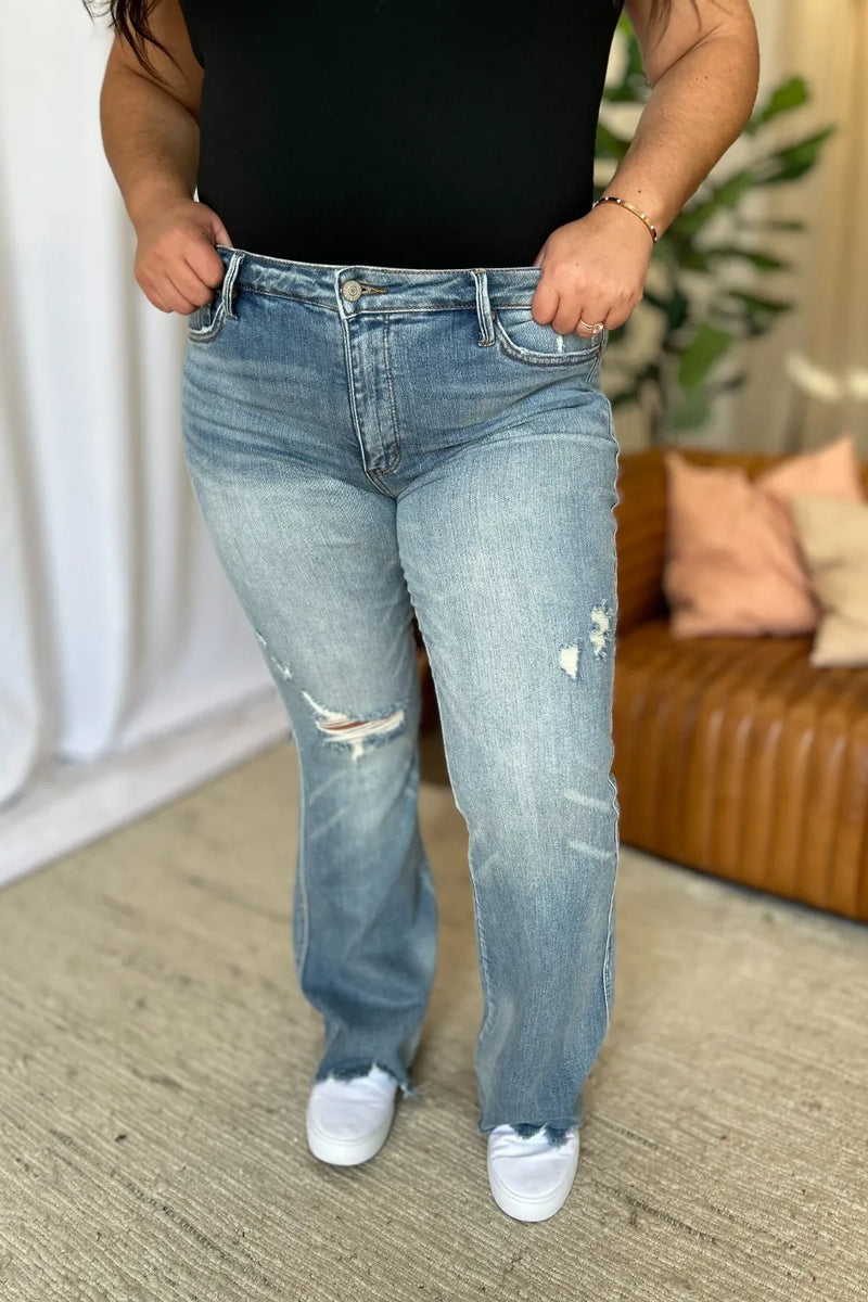 Judy Blue Full Size Medium Rise Tummy Control Destroy Flare - Brittney MADE