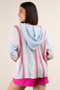 VERY J Multi Color Stripe Long Sleeve Knit Hoodie - Brittney MADE