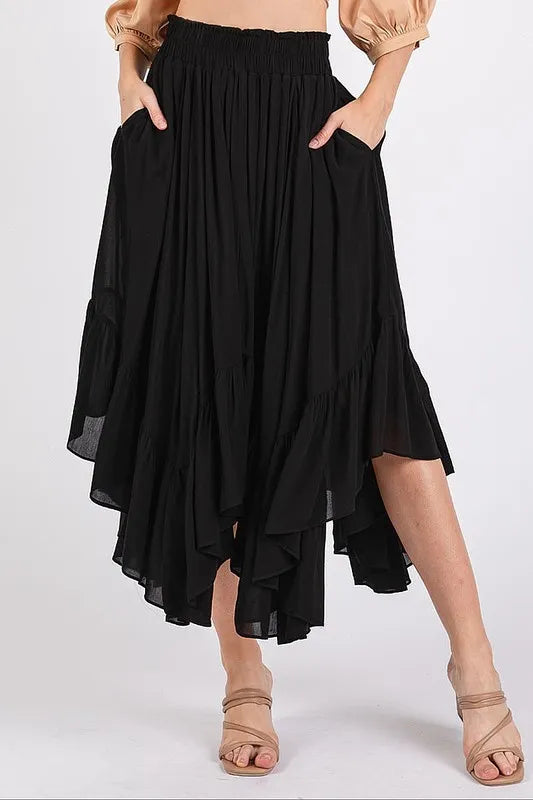 Mittoshop Handkerchief Hem Elastic Waist Pocket Midi Skirt - Brittney MADE