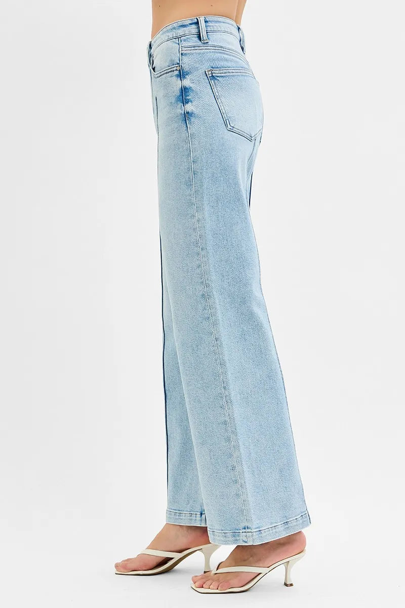 RISEN Full Size High Waist Wide Leg Pintuck Detailed Plus Size - Brittney MADE
