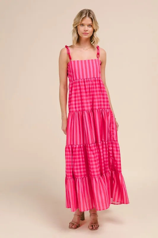 SO ME Stripe Tiered Maxi Dress with Colorful Chain Strap - Brittney MADE