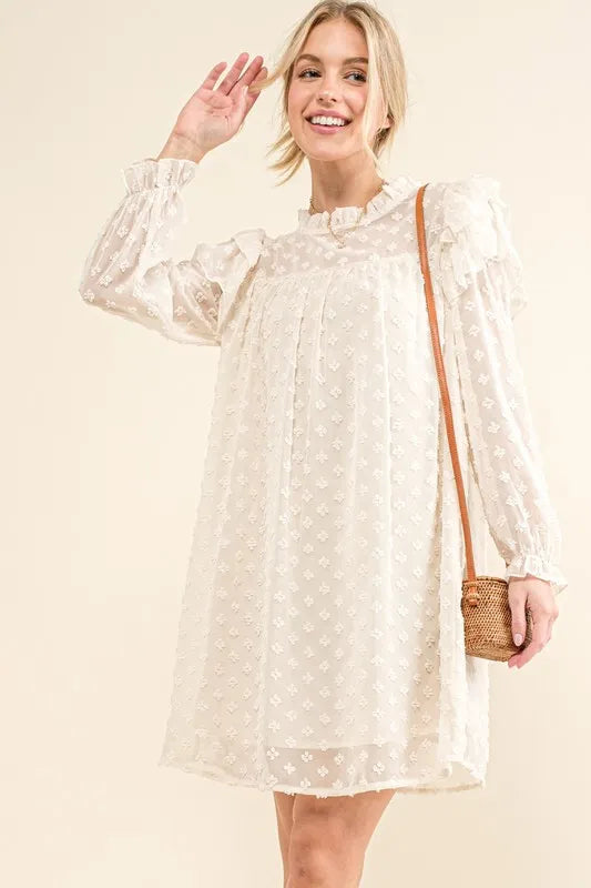 And The Why Ruffle Shoulder with Textured Woven Dress - Brittney MADE