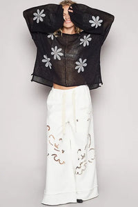POL Flower Roll Edge Round Neck Drop Shoulder Knit Top - Brittney MADE