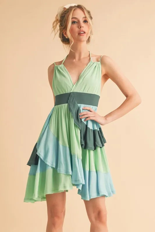 Aemi+Co Ruffled Color Block Sleeveless Mini Dress - Brittney MADE
