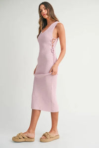 MABLE Crochet Side Lace Up Knit Midi Dress - Brittney MADE