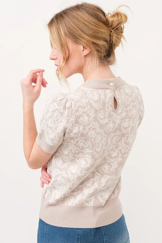 And The Why Short Sleeve Rose Pattern Knit Top - Brittney MADE
