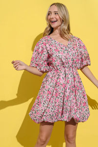 And The Why Full Size Floral Surplice Puff Sleeve Dress - Brittney MADE