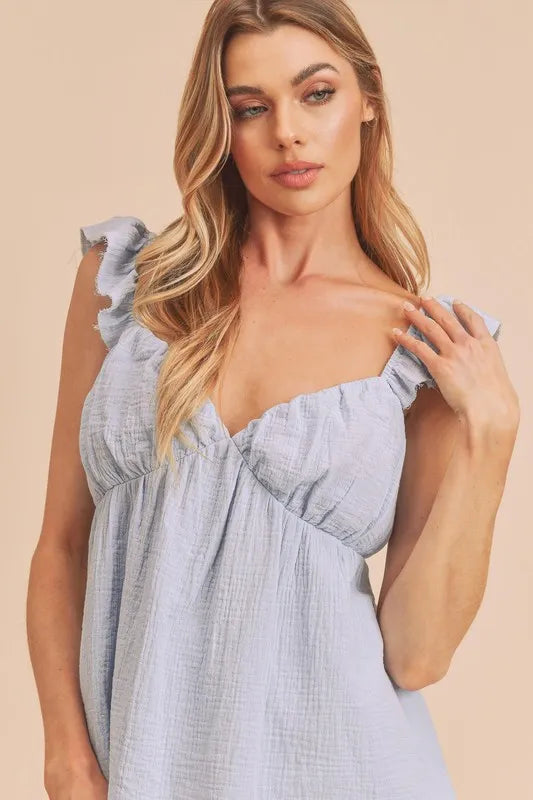 Aemi + Co Sweetheart Neck Ruffled Strap Top - Brittney MADE