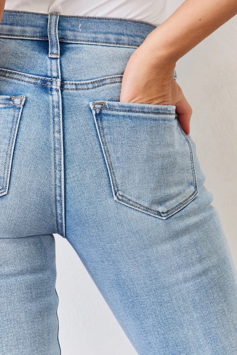 Kancan Full Size Mid Rise Y2K Slit Bootcut Jeans - Brittney MADE