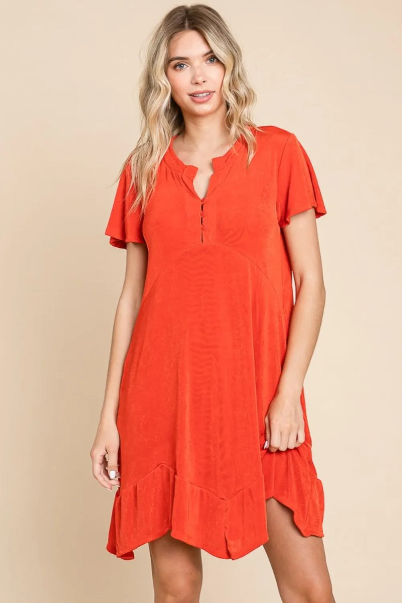 Culture Code Full Size Short Sleeve Ruffled Asymmetric Hem Dress - Brittney MADE