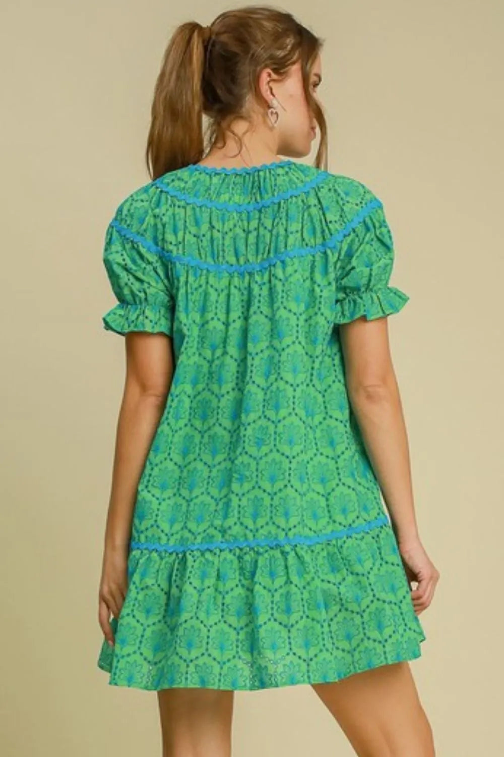 Umgee Full Size Eyelet Mini Dress With Ric Rac Trim Plus Size - Brittney MADE