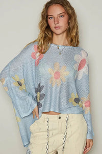 POL Flower Dropped Shoulder Long Sleeve Knit Top - Brittney MADE