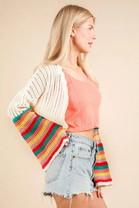 VERY J Color Block Bell Sleeve Openwork Cardigan - Brittney MADE