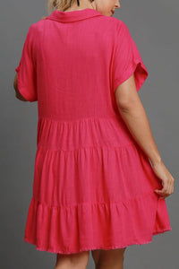 Umgee Full Size Raw Hem Folded Sleeve Tiered Dress Plus Size - Brittney MADE