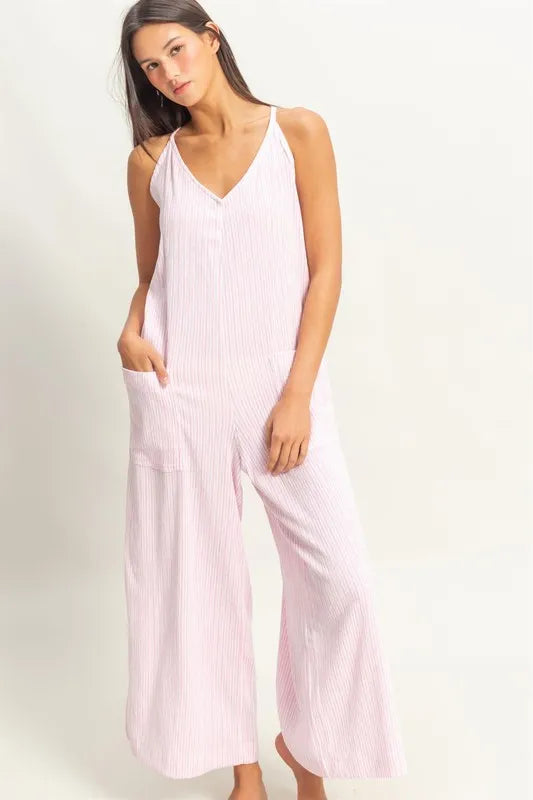 HYFVE Striped V-Neck Sleeveless Jumpsuit - Brittney MADE