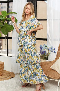 ADORA Layered Floral Off-Shoulder Short Sleeve Maxi Dress - Brittney MADE